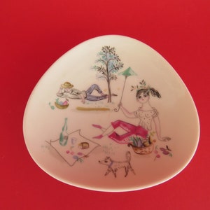 Cute vintage Rosenthal Selb Germany Bele Bachem triangular plate,vintage German porcelain 1960s