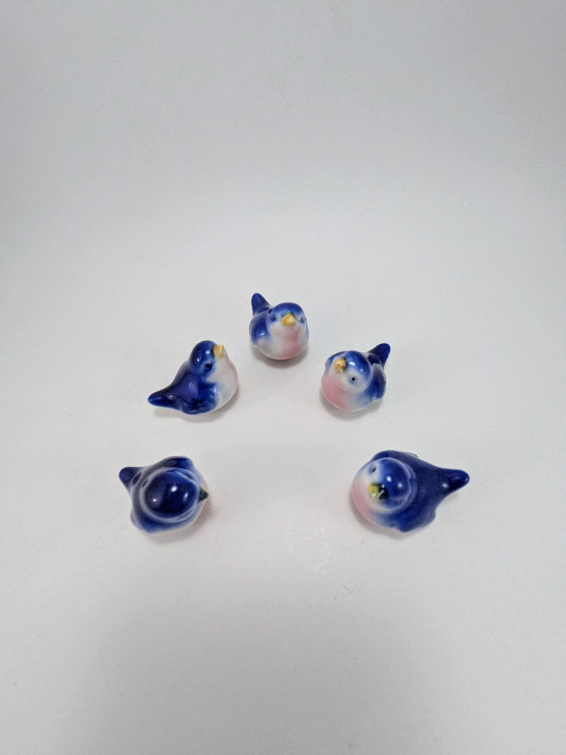 Vintage Miniature Porcelain Bluebird Figurines – Set of 5 – Hand