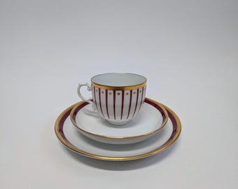 Vintage Art Deco Fürstenberg Ophelia Porcelain Trio – Dessert Plate, Coffee cup, and Saucer 1930s