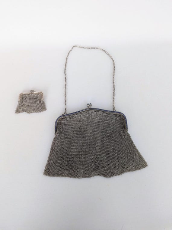 Rare Antique Victorian German Hanau Sterling Silver Framed Purse with Matching Coin Purse