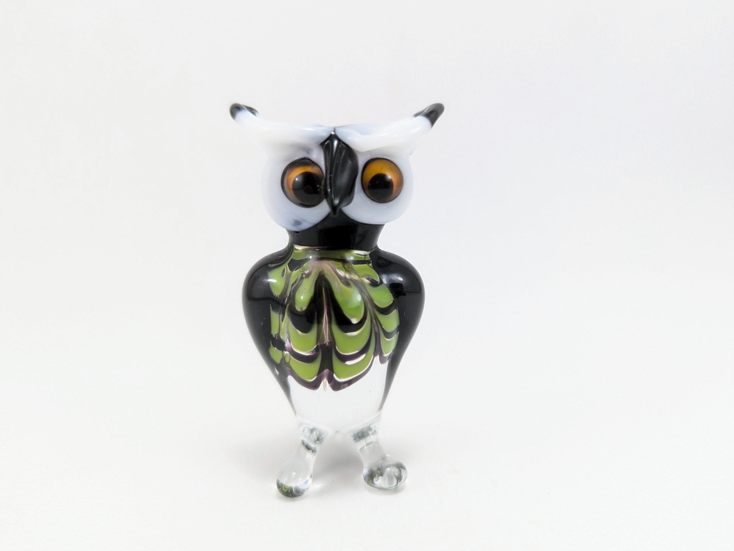 ヴィンテージ ムラーノガラス フクロウの置物 – 印象的な目が特徴の手