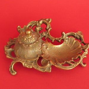 Vintage French solid brass ornate inkwell,art nouveau style inkwell