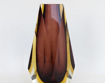 Vintage Mid-Century Modern Flavio Poli Murano Faceted Brown Small  Vase