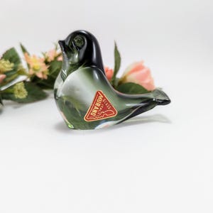 Vintage Murano Sommerso Glass Bird Figurine  Hand Blown Green & Black Art Glass  Mid-Century Italian Decor