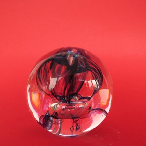 Beautiful clear art glass paperweight with blue cobalt smoke,hand blow paperweight