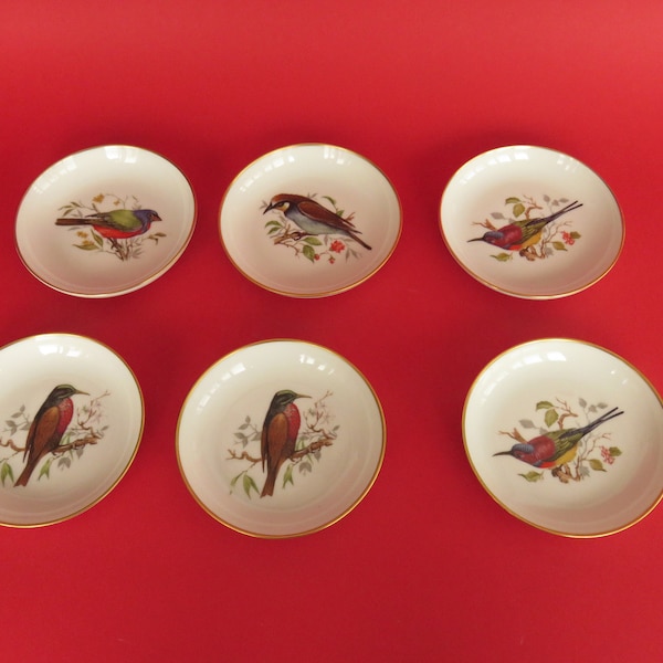 Set of six German porcelain coasters or mini bowls with birds