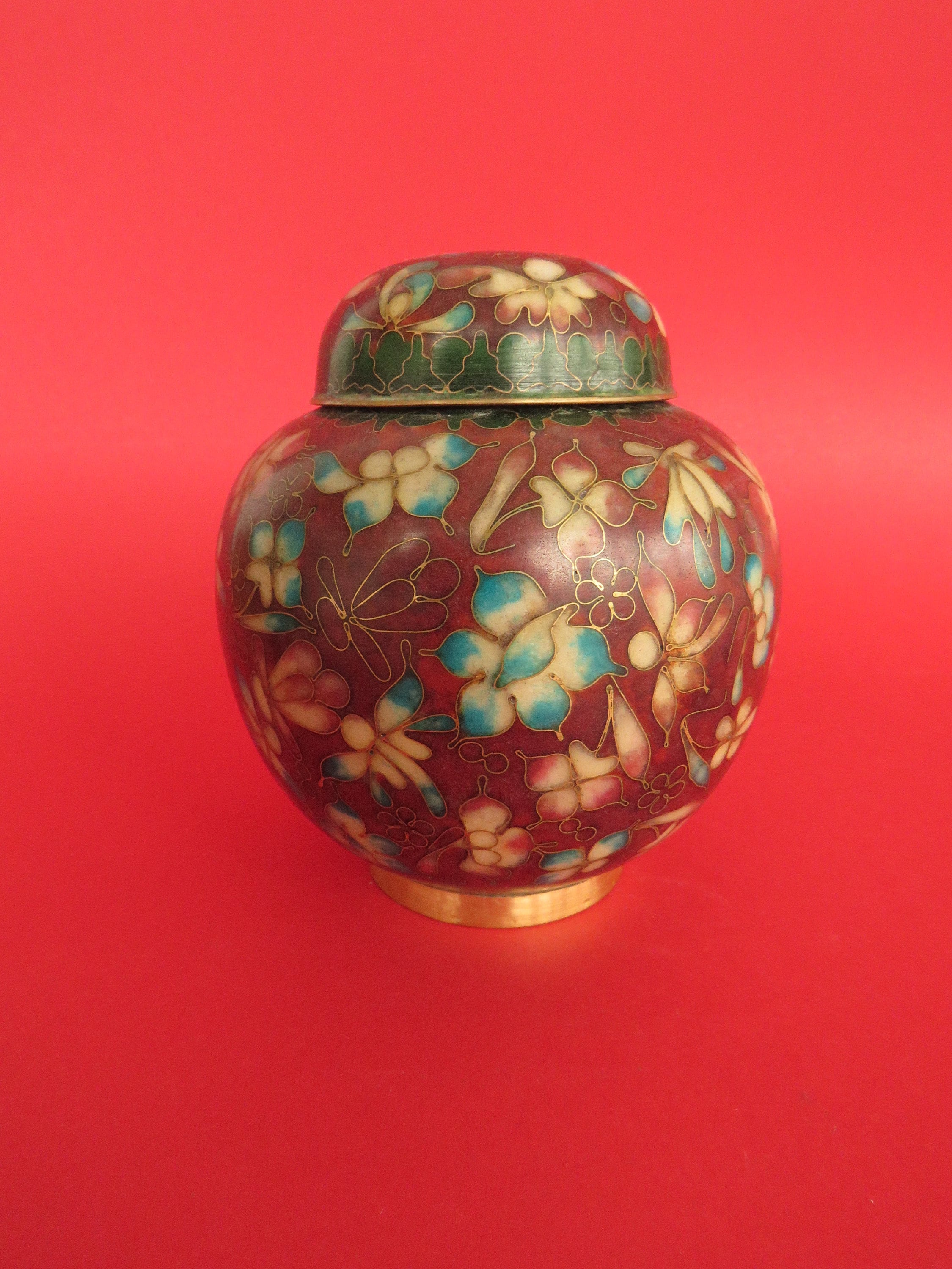 Vintage Cloisonne Ginger Jarfloral Decorativ Cloisonne Urn Etsy