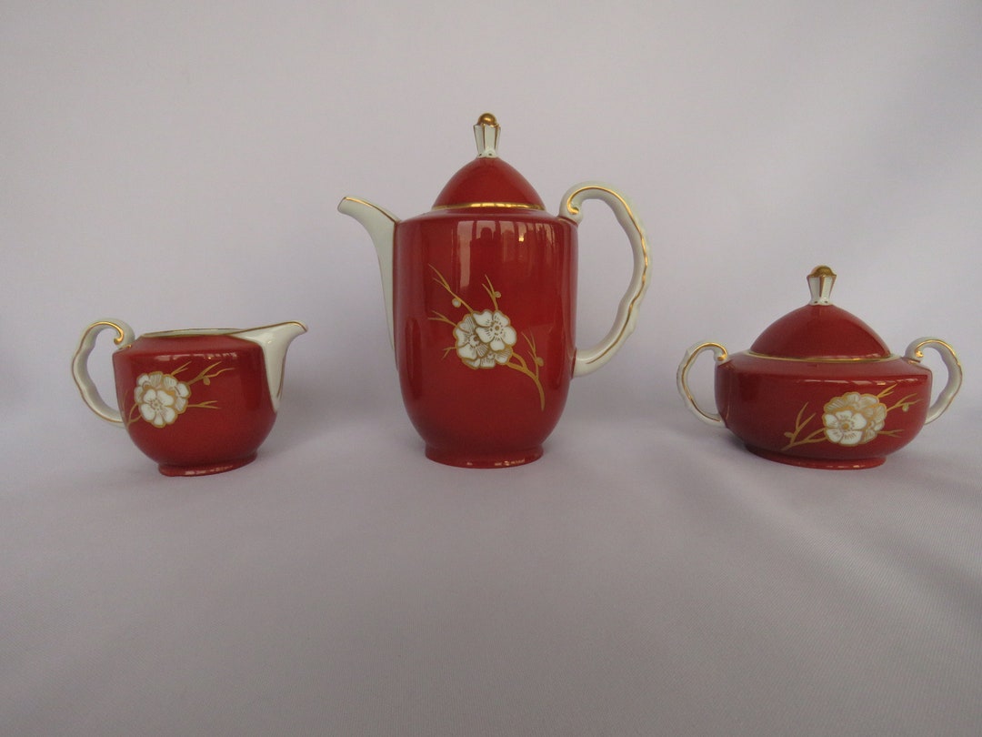 Vintage German Porcelain Tea Set Serving Teapot Sugar Bowl and Etsy