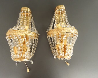 Appliques murales vintage en laiton et verre - Paire élégante