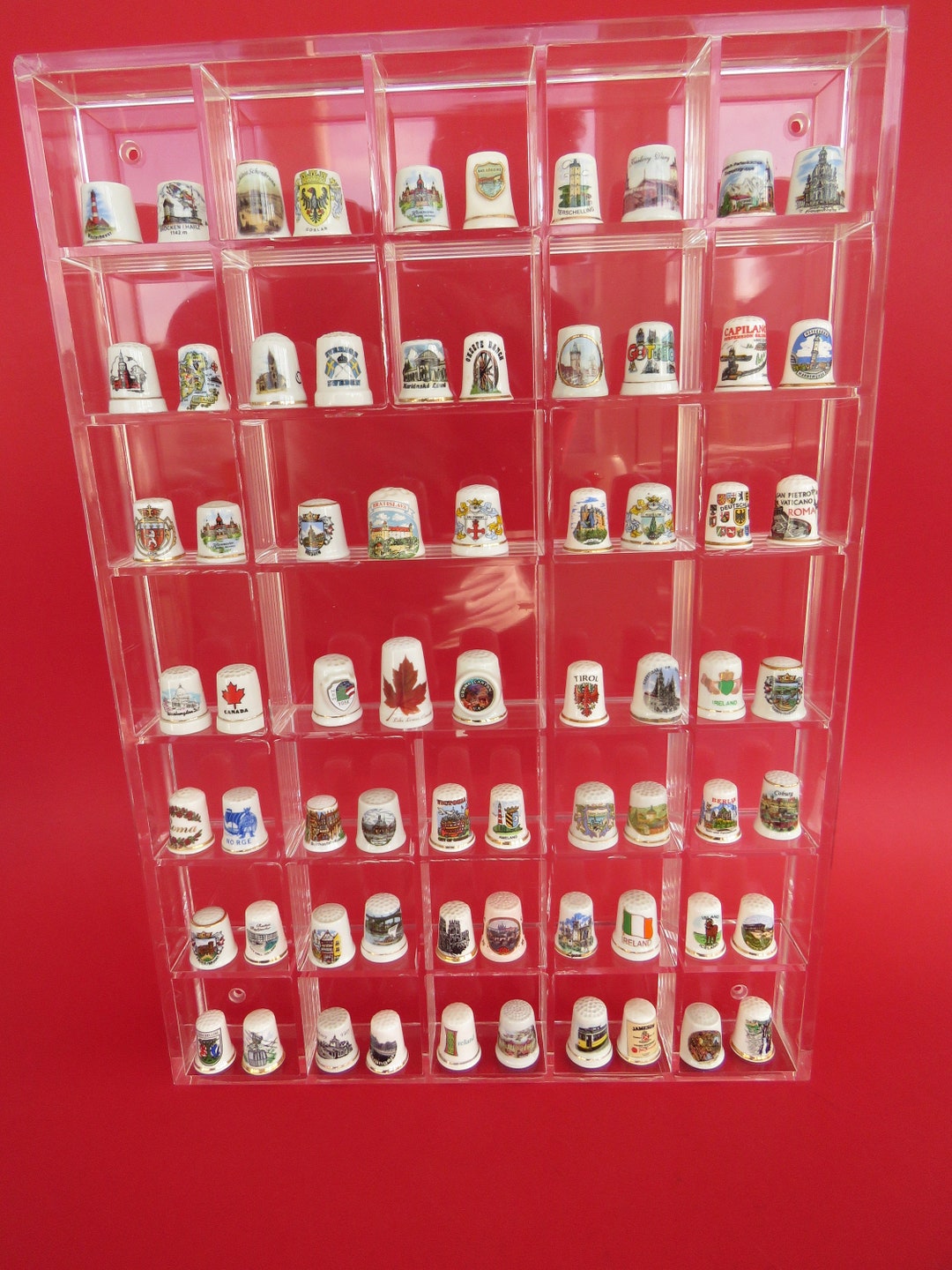 Plexiglass Display Case With 69 Porcelain Thimbles,city and Monuments ...