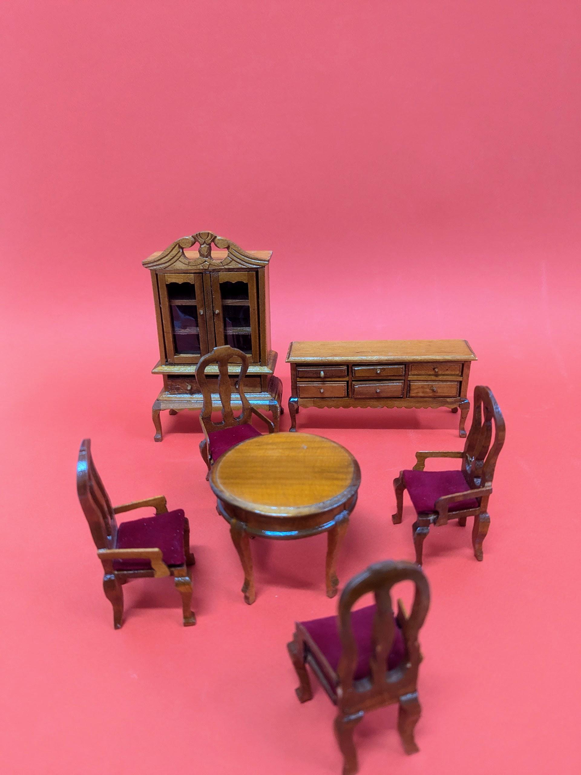 ヴィンテージ 7ピース 木製ドールハウス ダイニングルームセット