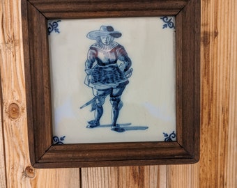 Vintage Royal Tichelaar Makkum Dutch Ceramic Tile  with Historical Figure