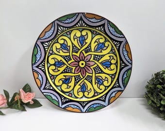 メキシコ購入 Baños 表示プレート 陶器 壁掛け ヴィンテージスペイン手描き陶器プレート - カラフルな花柄の壁掛け