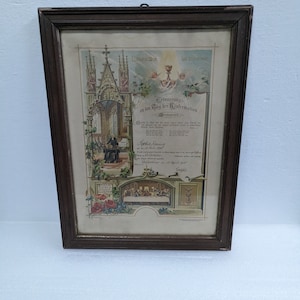 Certificado de confirmación alemán antiguo enmarcado 1910
