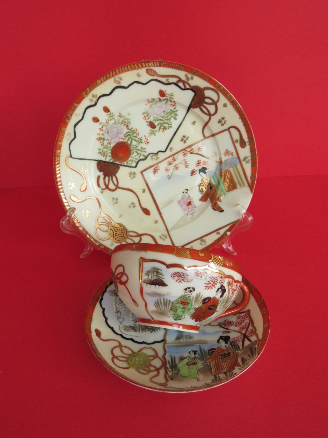 Vintage Japanese Kutani Porcelain Tea Set , Eggshell Porcelain Trio Set Etsy