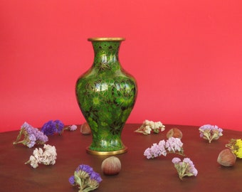 Beautiful vintage cloisonne brass vase in gorgeous green tones