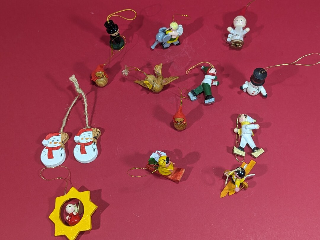 Set of 13 Vintage Wooden Christmas Ornaments, Vintage German Ornaments