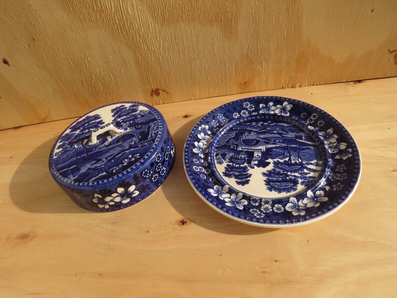 Antique Copeland Spode Blue Tower Pattern Blue and White Ironstone Blue