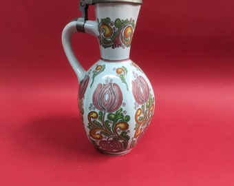 Ulmer Ceramic Wine or water Jug with  Pewter Lid W. Germany 1970s.