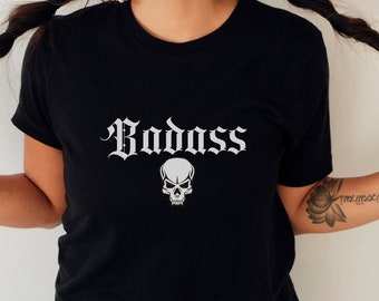 Koszulka z grafiką Badass Skull, koszulka heavy metal punk