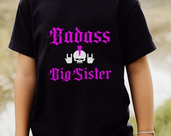 Badass Big Sister Youth T-shirt, Skull Graphic Tee