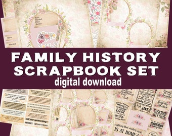 GENEALOGY SCRAPBOOK KIT - downloadable templates - 16 full size sheets