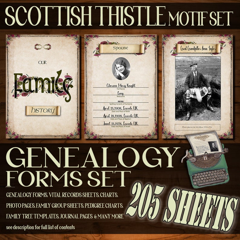 SCOTTISH THISTLE - 206 EDITABLE Genealogy Forms Make This Genealogy ...
