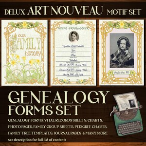 ART NOUVEAU Delux Set- 180+ genealogy forms make this genealogy template ideal to document your genealogy research as genealogy gifts