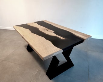 Table basse - Table rivière - Table chêne époxy - Table époxy - Table "Le Drac Noir"