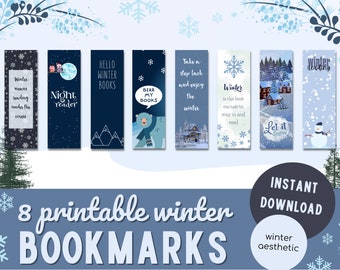 Winter bookmarks, printable bookmarks, digital bookmarks, bookmarks printable set, bookish gifts
