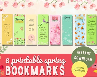 Spring bookmarks, printable bookmarks, digital bookmarks, bookmarks printable set, bookish gifts, spring printables