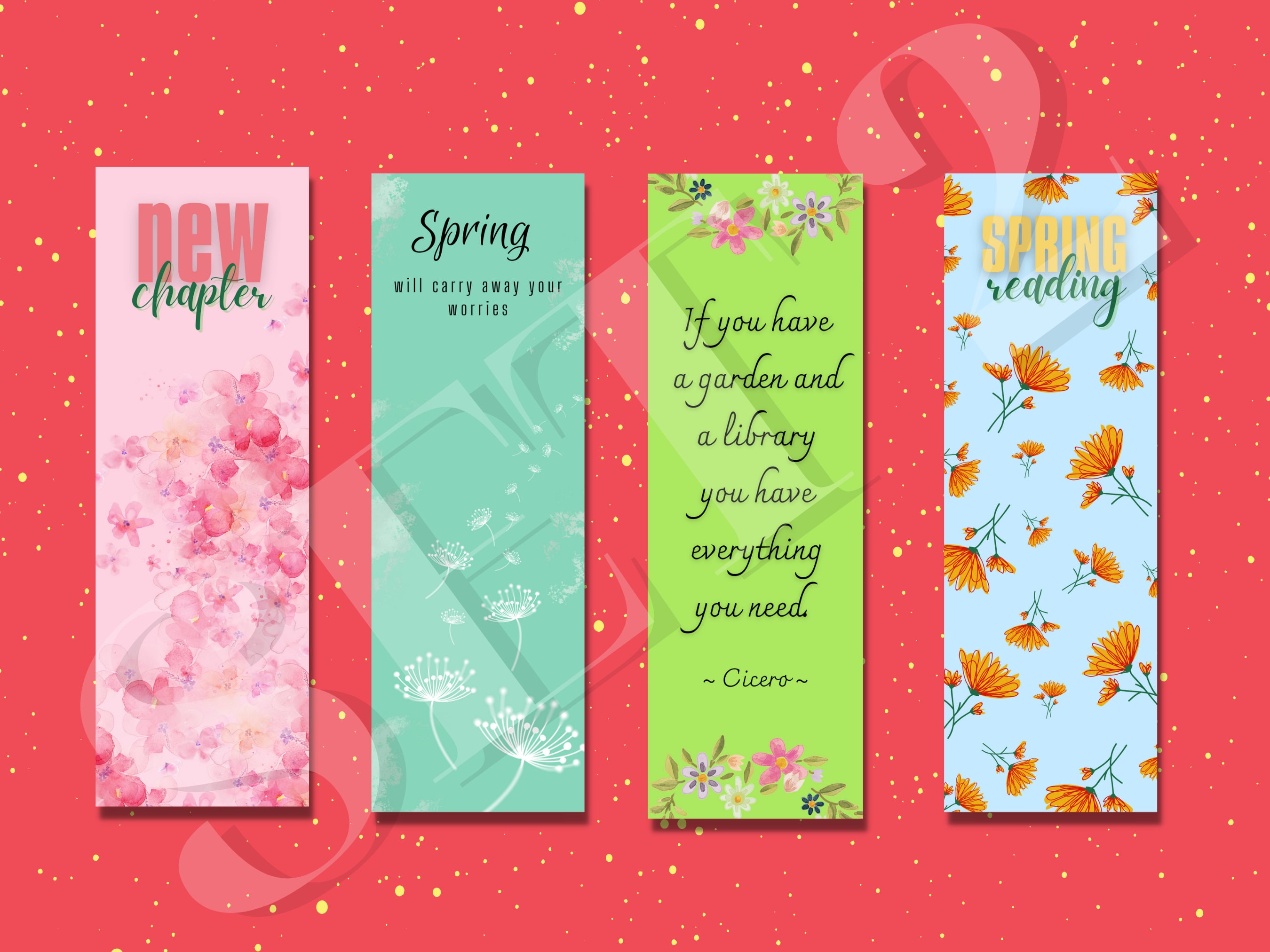 Spring Bookmarks, Printable Bookmarks, Digital Bookmarks, Bookmarks ...
