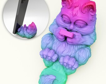 Digital 3D model Phone stand with cat, for 3D printing