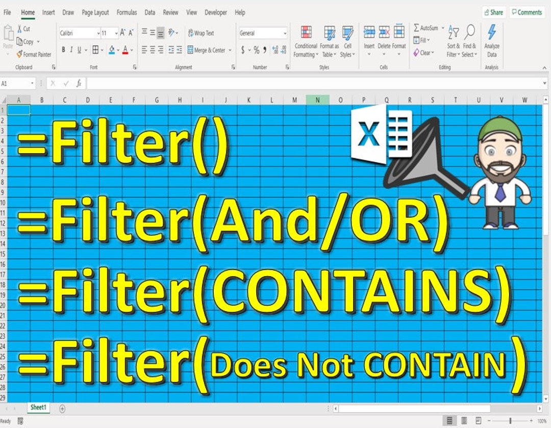 Filter Function in Excel Including And/or/contains/does NOT Contain