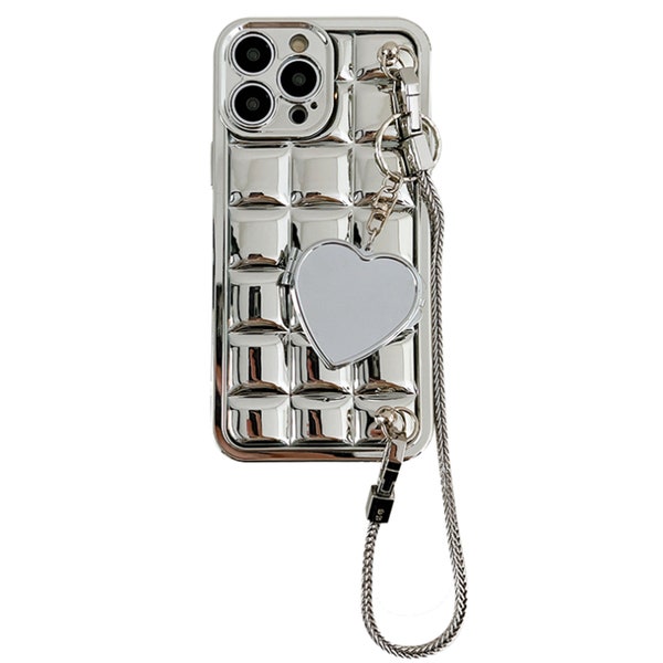 Silver lattice chain phone case TIKTOK popular iPhone 14promax Apple 13 bracelet 12 full bag fall proof 11 messy 14 silicone cover