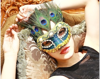 Maschera di pavone Maschera verde della signora