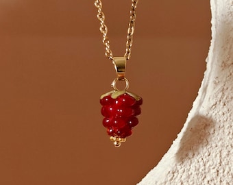 Raspberry Necklace - 18k gold plated chain with glass classic raspberry charm, berry necklace , fruit necklace
