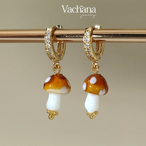 Mushroom Cubic Zirconia Huggie Hoop Earrings