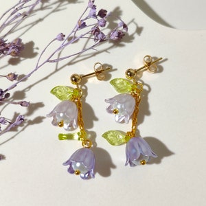 Lilly of the valley with leaf earrings | gift for her| flower earrings| minimalist earrings | flower | hand assembled in the UK