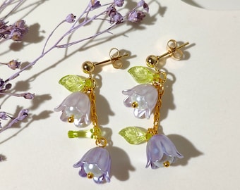 Lilly of the valley with leaf earrings | gift for her| flower earrings| minimalist earrings | flower | hand assembled in the UK