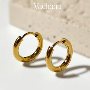 12mm - 18K Gold Plated Stainless Steel Huggie Hoop Earrings