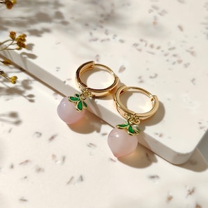 Natural Yan Yuan Agate Peach Huggie Hoop Earrings