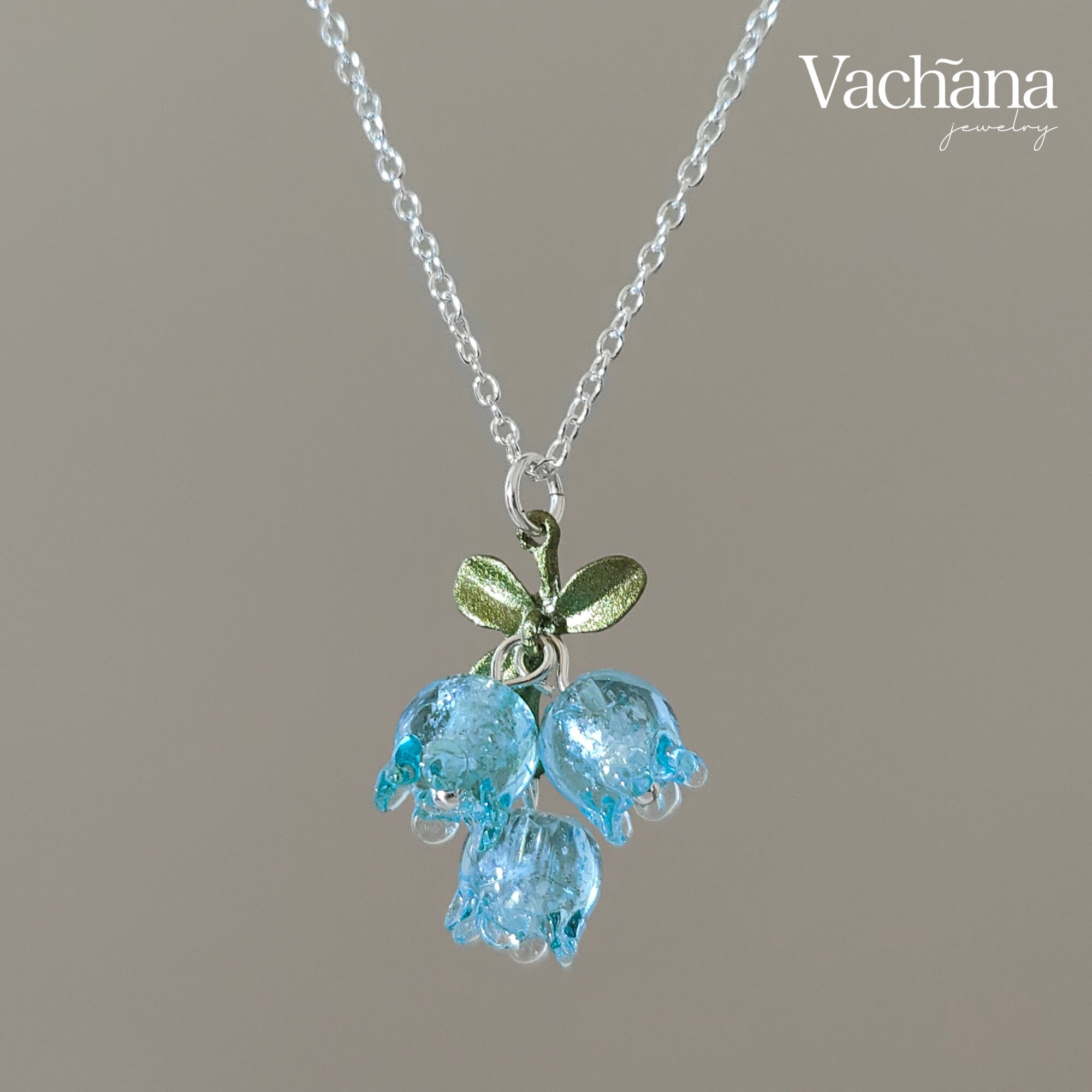 Sterling Silver 925 Skye blue colour Lily of the Valley Necklace