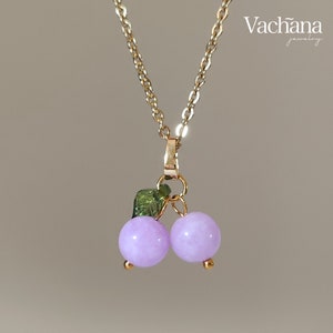 Amethyst Purple Berry Necklace • Gemstone Necklace • Cherry Necklace • Fruit Necklace • Stainless Steel Necklace