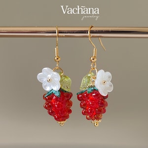 Raspberry Earrings • Red Raspberry Earrings • Raspberry Dangle Earrings