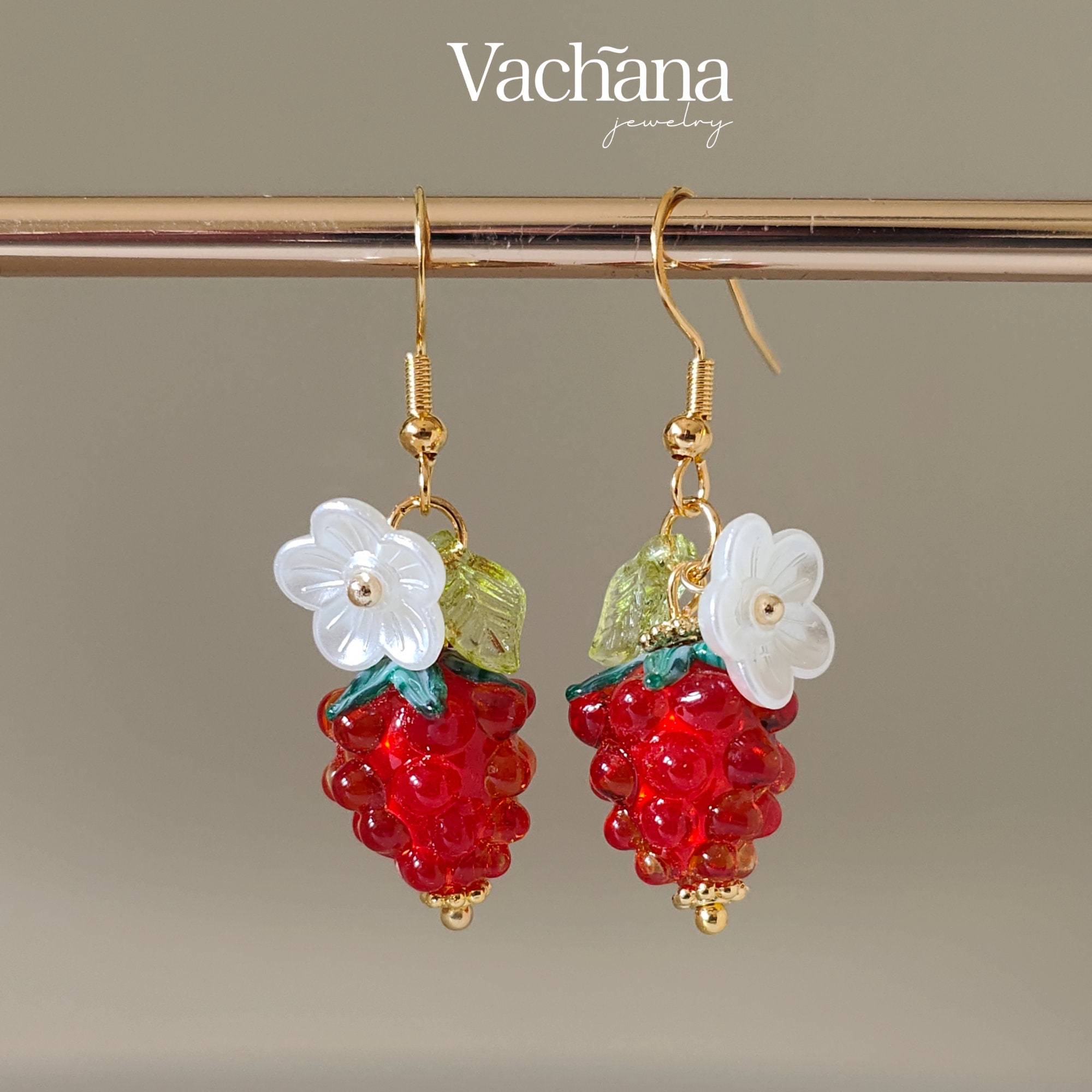 【YVMIN】RASPBERRY GEMSTONE EARRING_RED Yvmin Raspberry Gemstone Earrings In Red - 25% Off