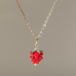 Raspberry Necklace - 18k gold plated chain with glass classic raspberry charm, berry necklace , fruit necklace