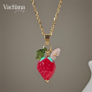 Vachana - Colar de Morango Lampwork Vermelho