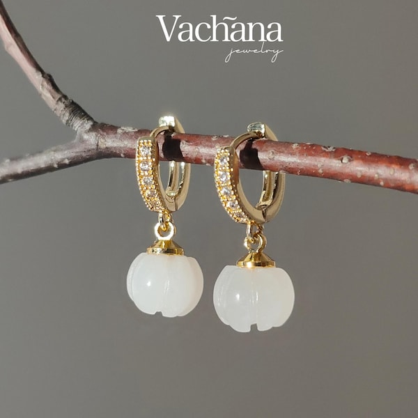 Vachana - Natural Jade Pumpkin Earrings