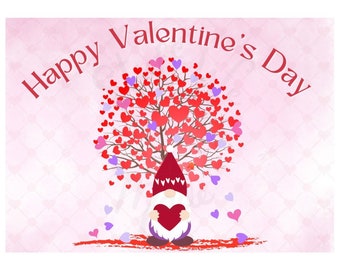 Valentine Gnome Tree - SINGLE Notecard with Envelope - 5”x7”